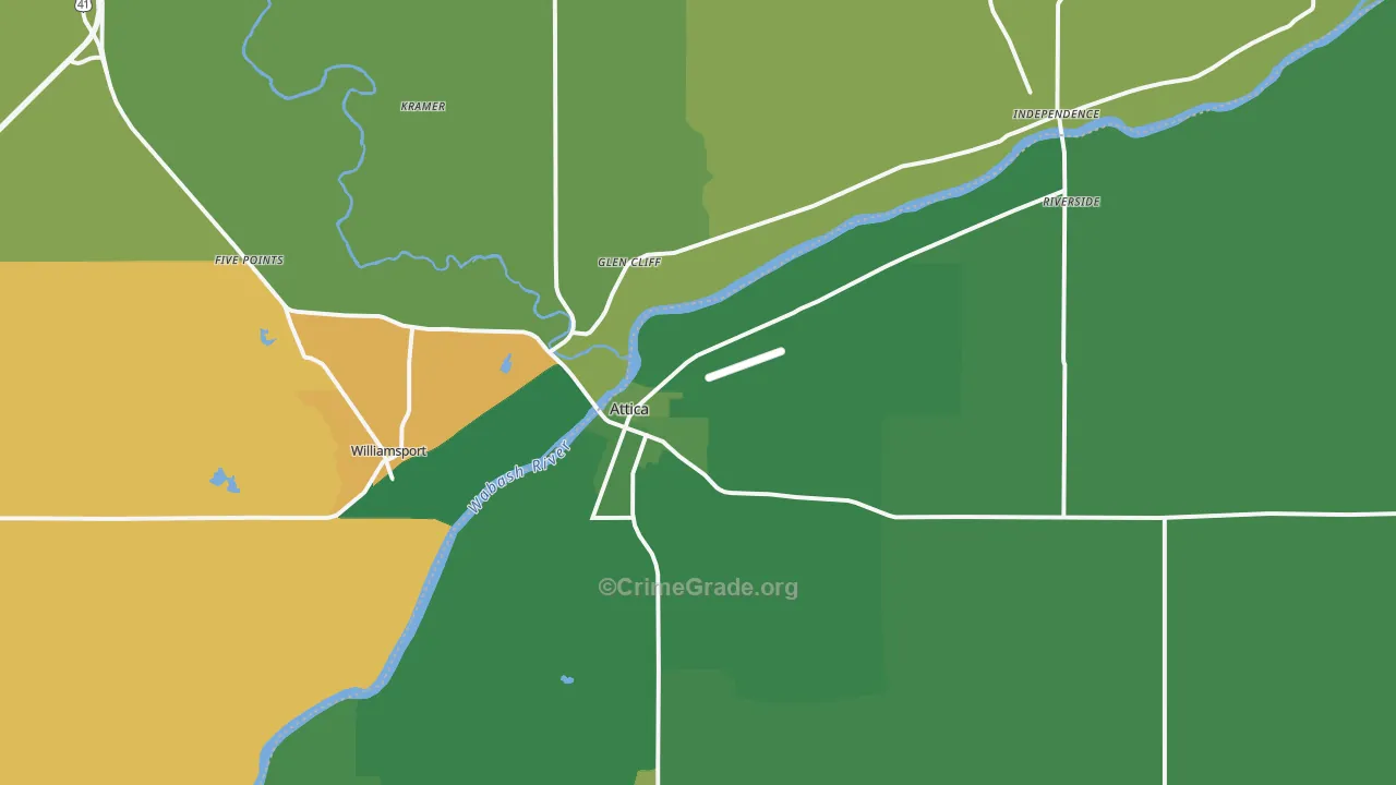 Attica, IN Map of Vehicle Theft Rates