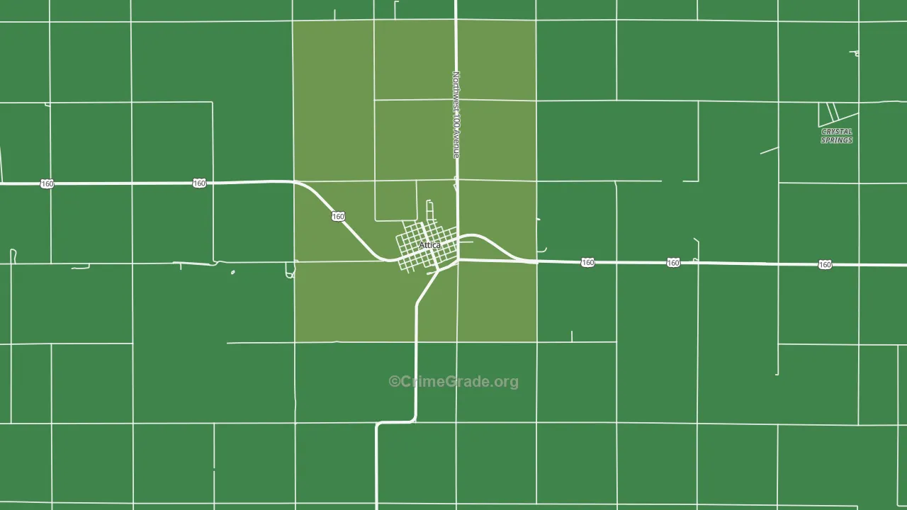 Attica, KS Map of Vehicle Theft Rates