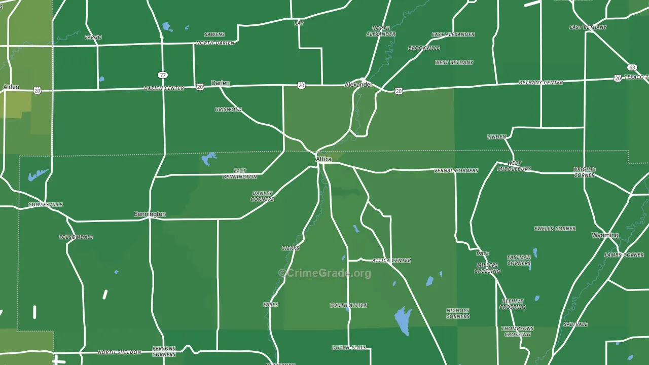 Attica, NY Map of Vehicle Theft Rates