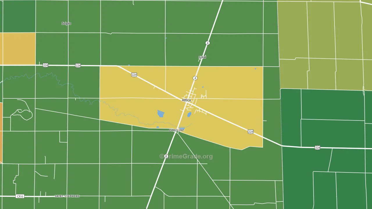 Attica, OH Map of Vehicle Theft Rates