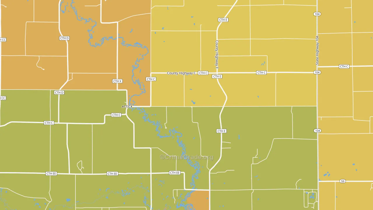 Attica, WI Map of Vehicle Theft Rates