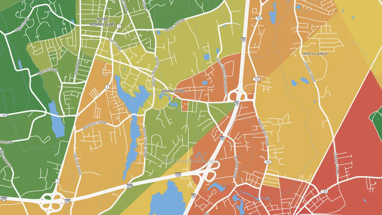 Attleboro Falls, MA Map of Vehicle Theft Rates