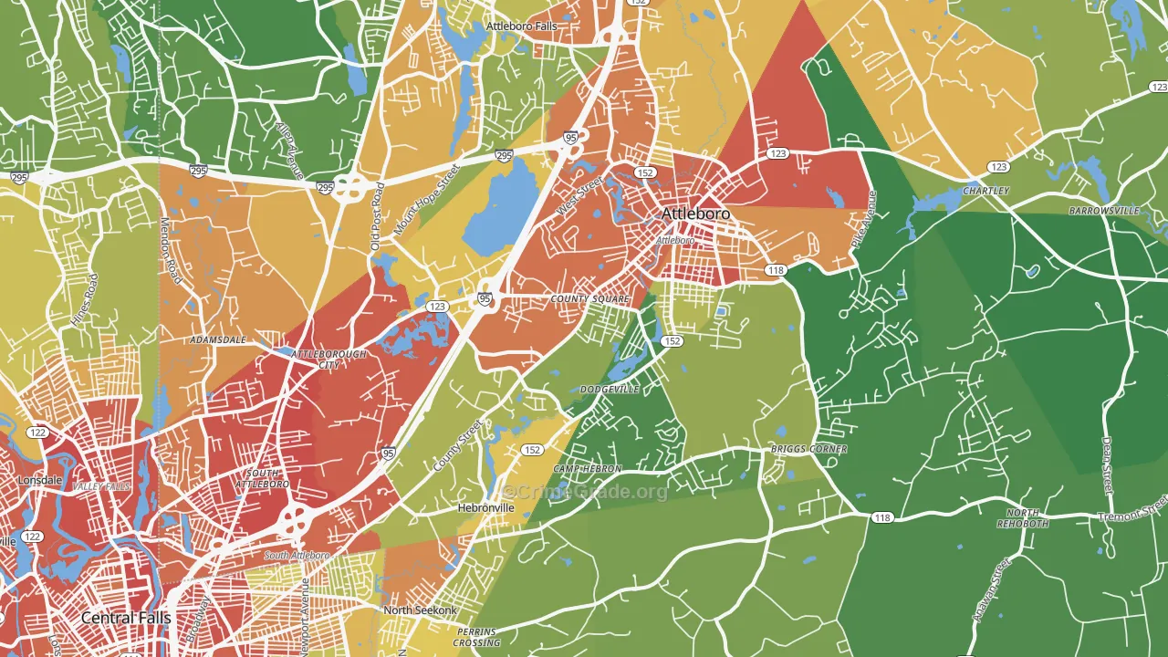 Attleboro, MA Map of Vehicle Theft Rates