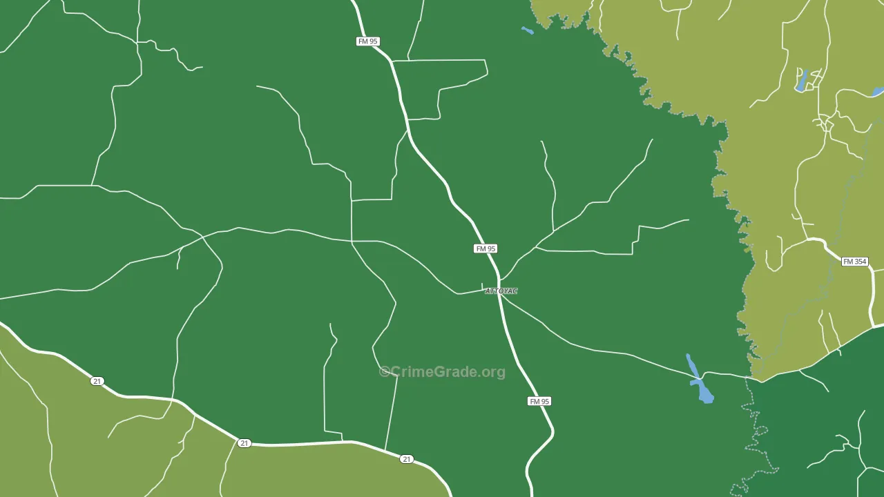 Attoyac, TX Map of Vehicle Theft Rates