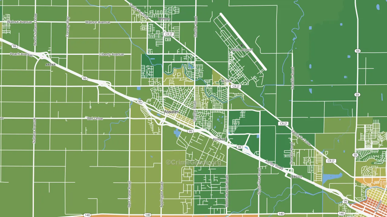 Atwater, CA Map of Vehicle Theft Rates