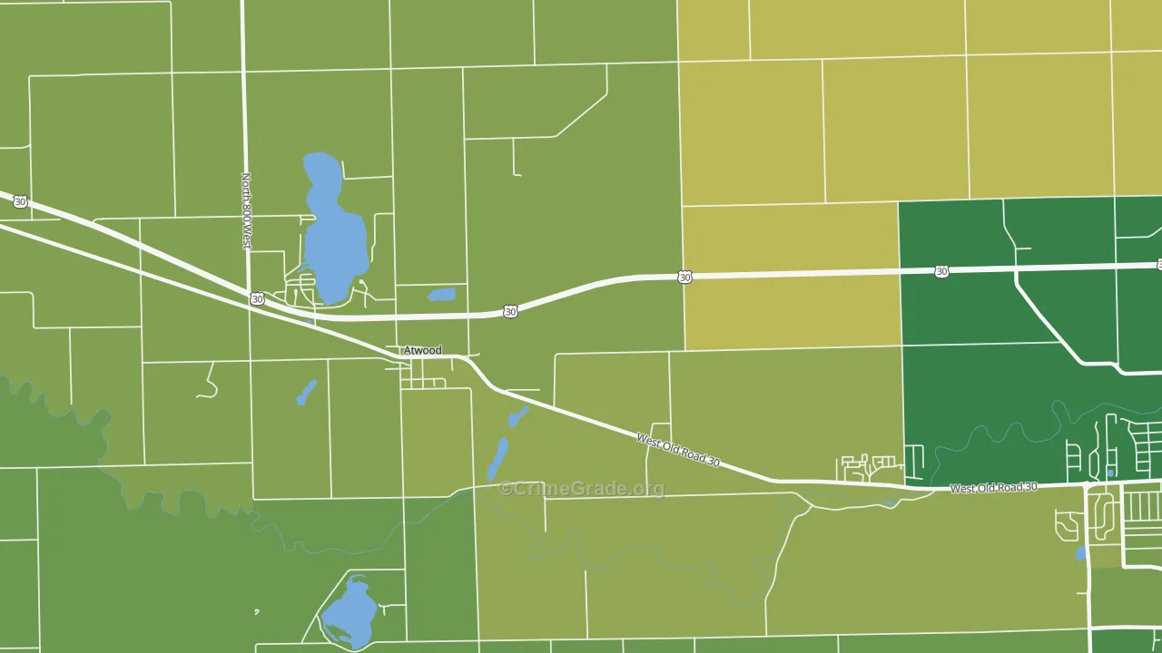 Atwood, IN Map of Vehicle Theft Rates