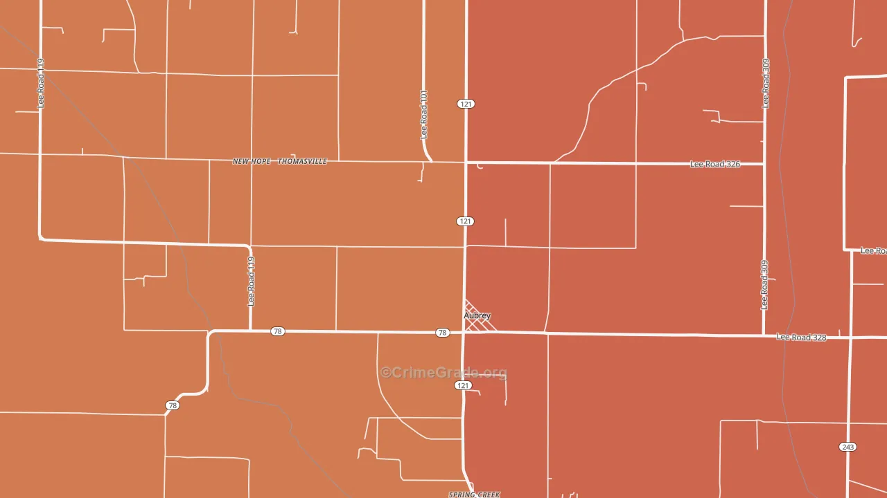Aubrey, AR Map of Vehicle Theft Rates