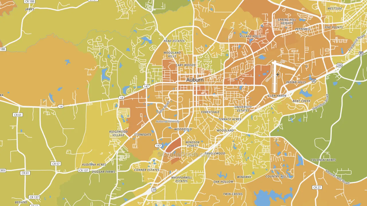 Auburn, AL Map of Vehicle Theft Rates