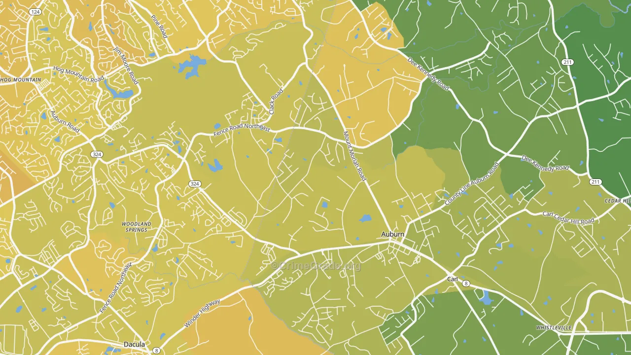 Auburn, GA Map of Vehicle Theft Rates