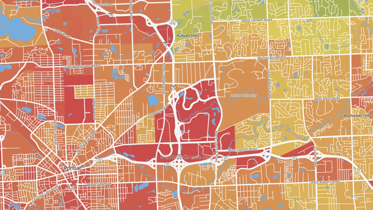 Auburn Hills, MI Map of Vehicle Theft Rates