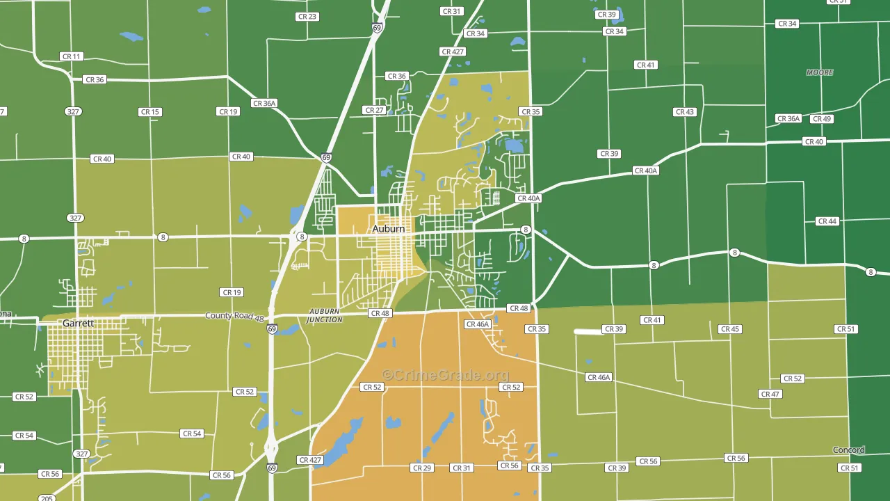 Auburn, IN Map of Vehicle Theft Rates