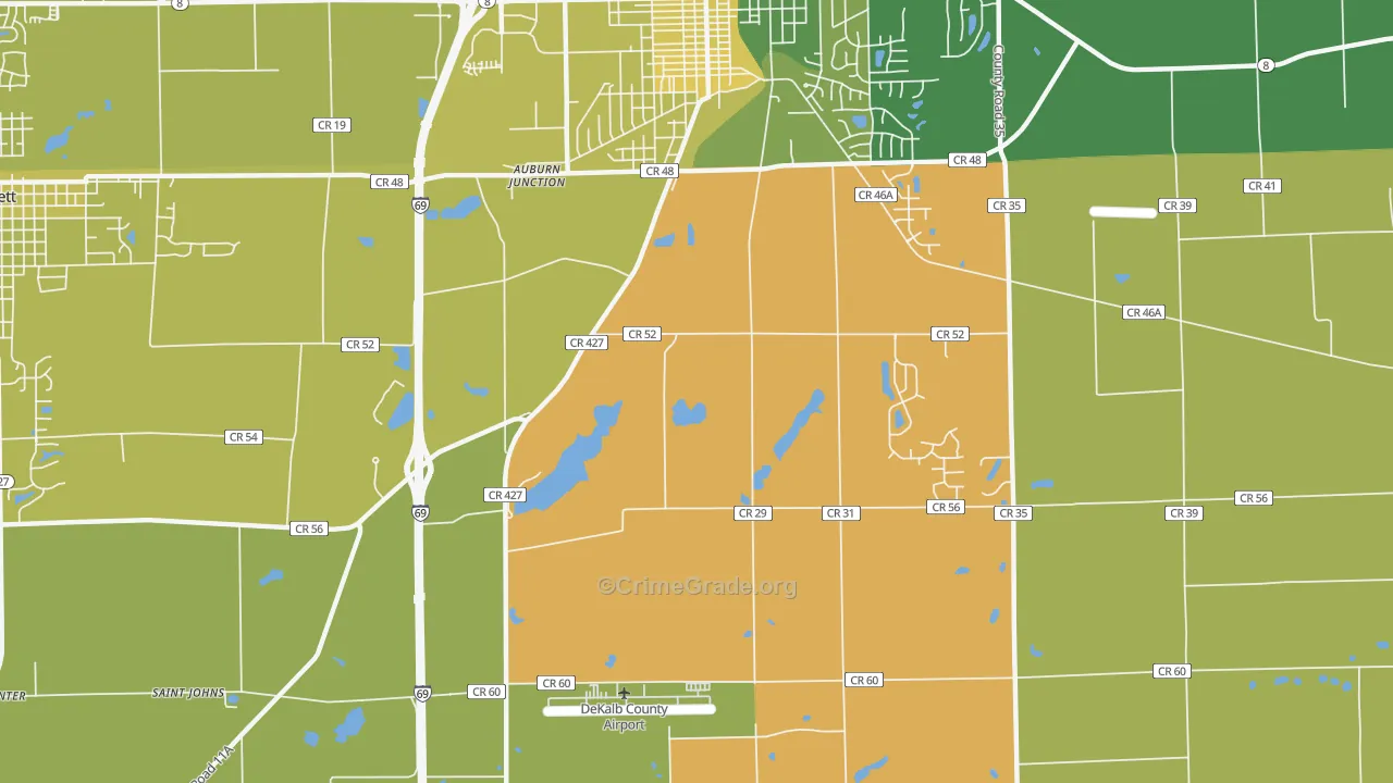 Auburn Junction, IN Map of Vehicle Theft Rates