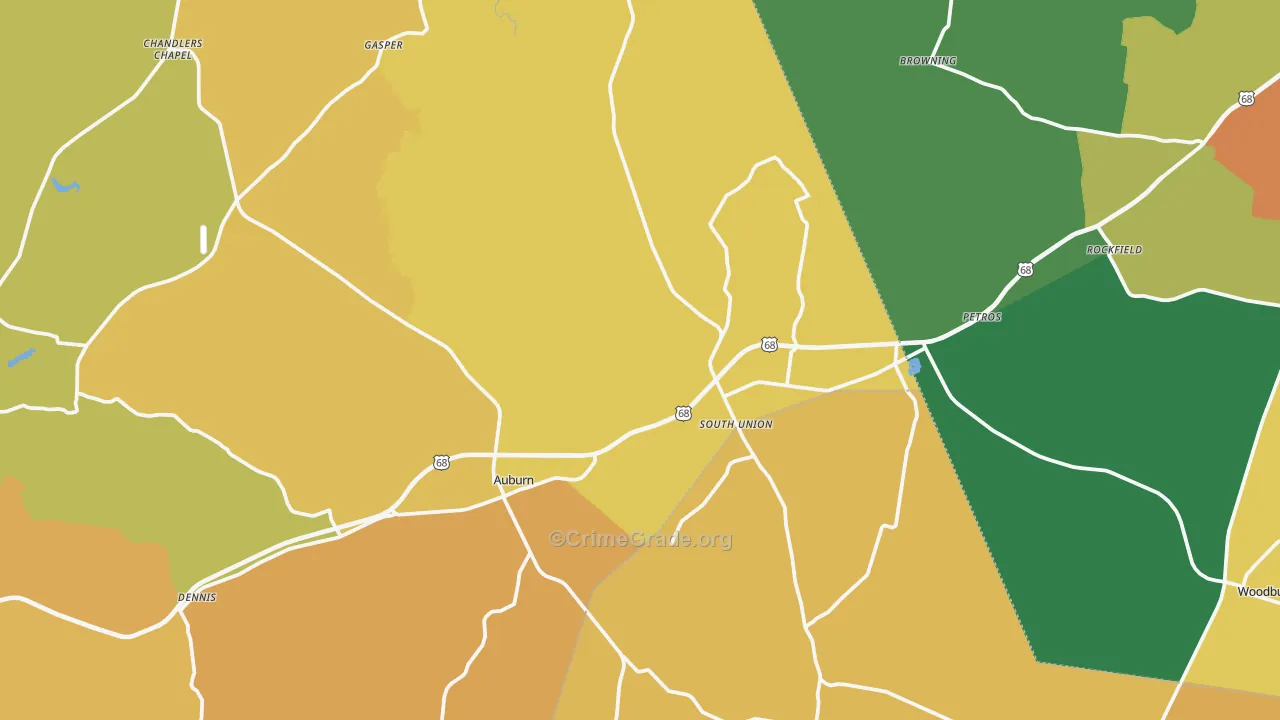 Auburn, KY Map of Vehicle Theft Rates