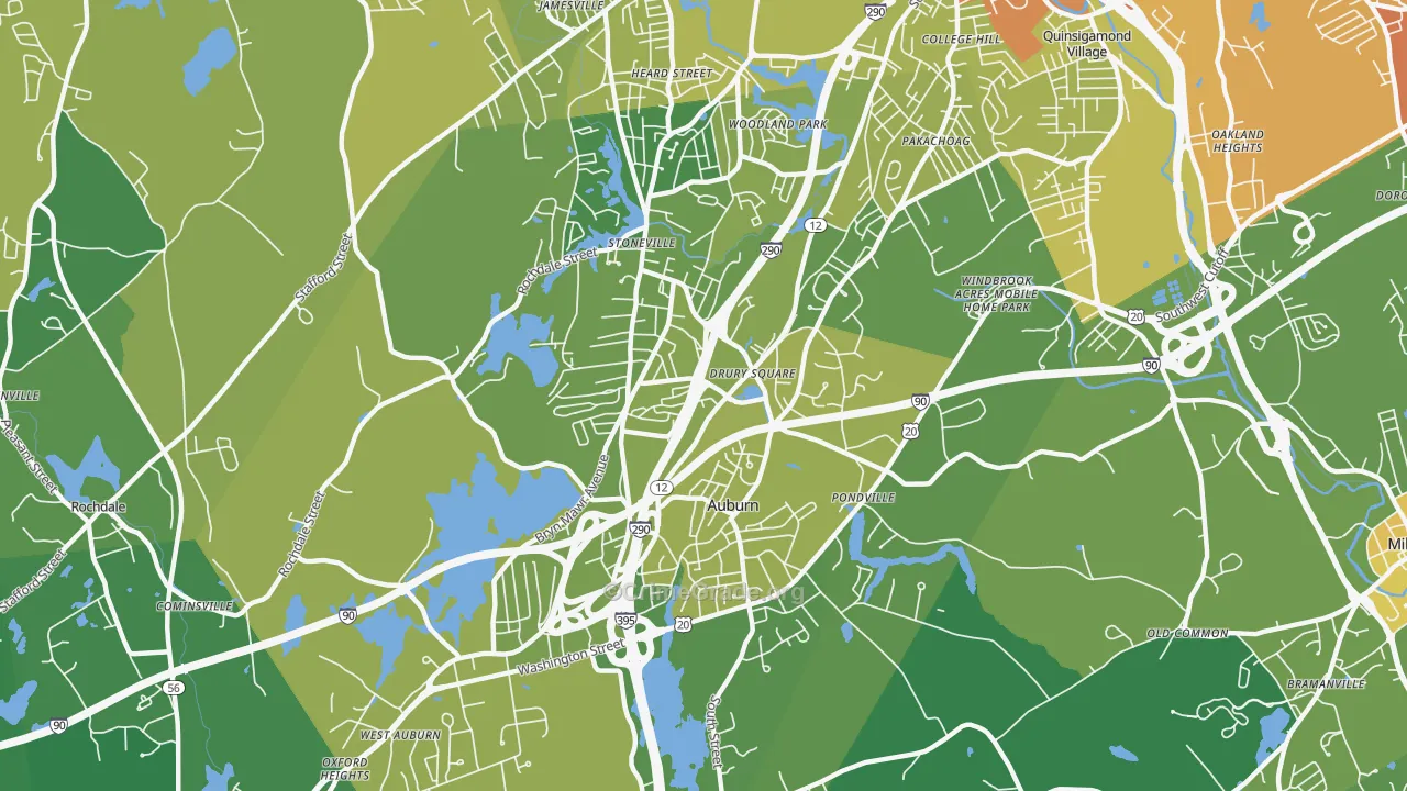 Auburn, MA Map of Vehicle Theft Rates