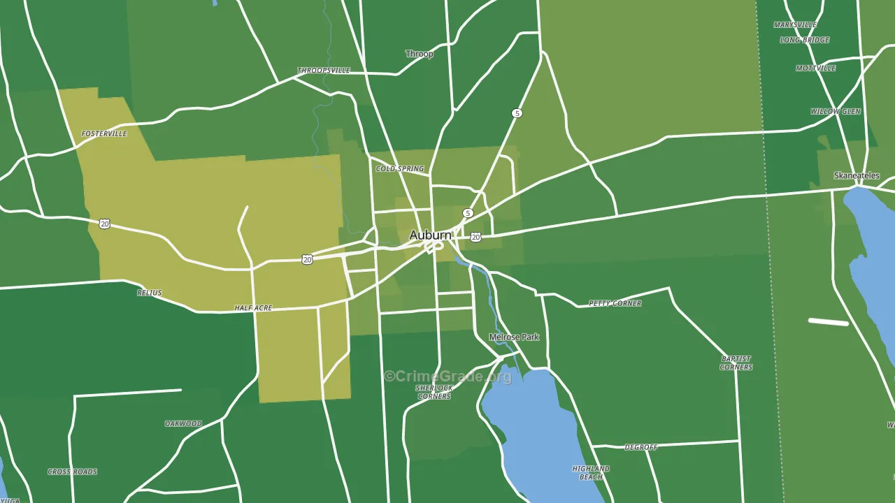 Auburn, NY Map of Vehicle Theft Rates