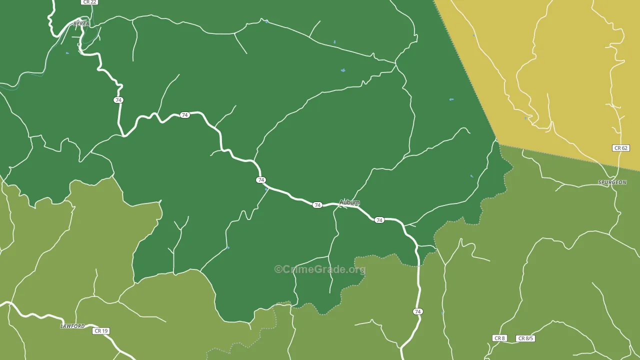 Auburn, WV Map of Vehicle Theft Rates