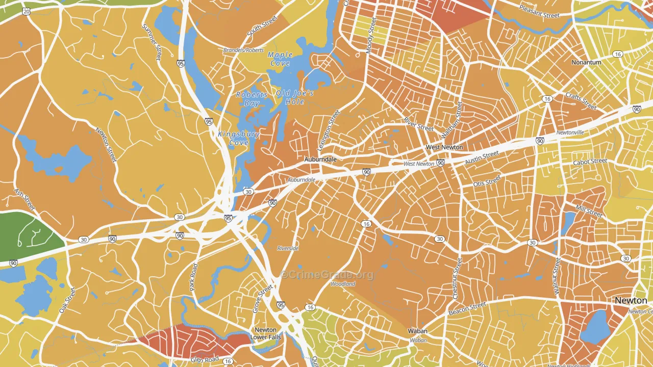 Auburndale, MA Map of Vehicle Theft Rates