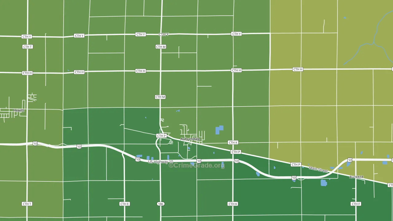 Auburndale, WI Map of Vehicle Theft Rates