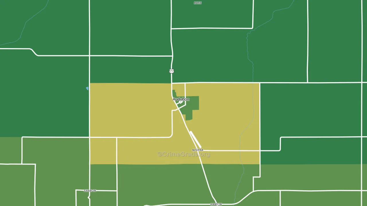 Audubon, IA Map of Vehicle Theft Rates
