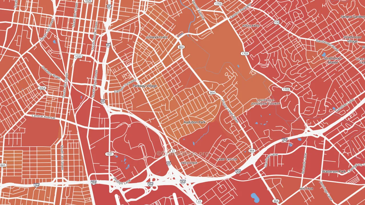 Audubon, Louisville, KY Map of Vehicle Theft Rates