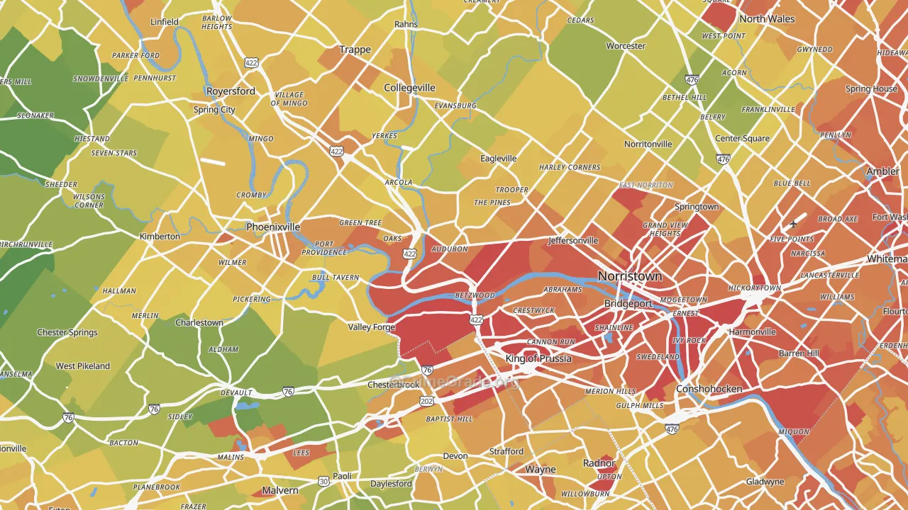Audubon, PA Map of Vehicle Theft Rates