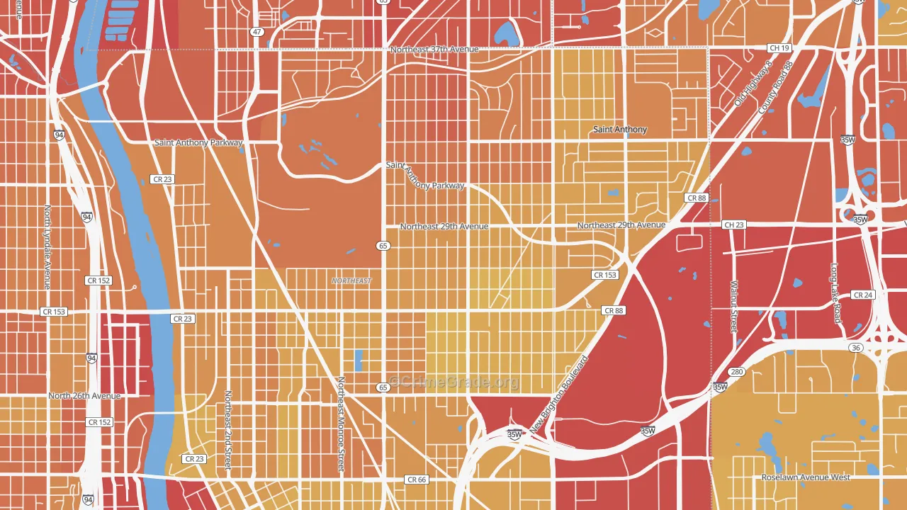 Audubon Park, Minneapolis, MN Map of Vehicle Theft Rates