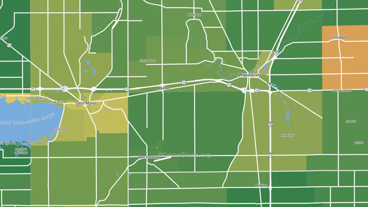 Auglaize County, OH Map of Vehicle Theft Rates