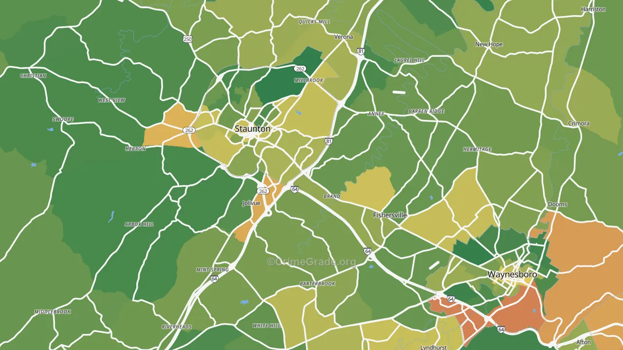 Augusta County, VA Map of Vehicle Theft Rates