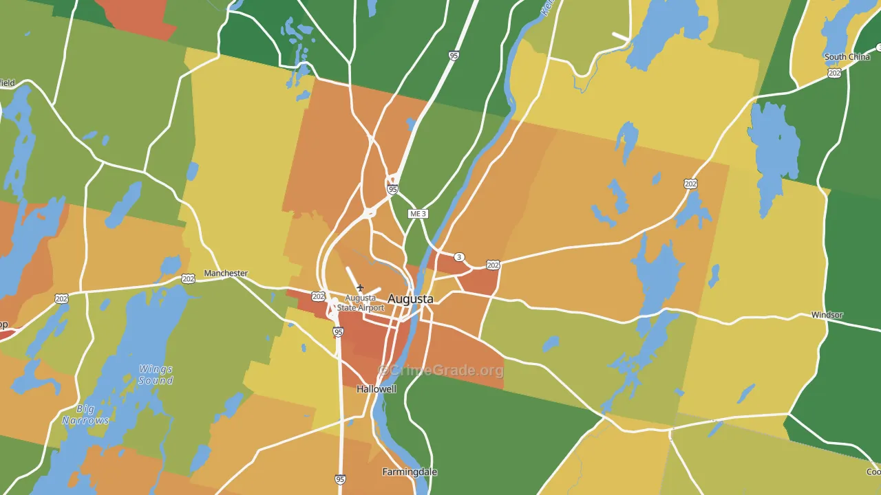 Augusta, ME Map of Vehicle Theft Rates