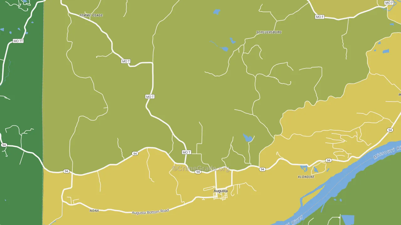 Augusta, MO Map of Vehicle Theft Rates