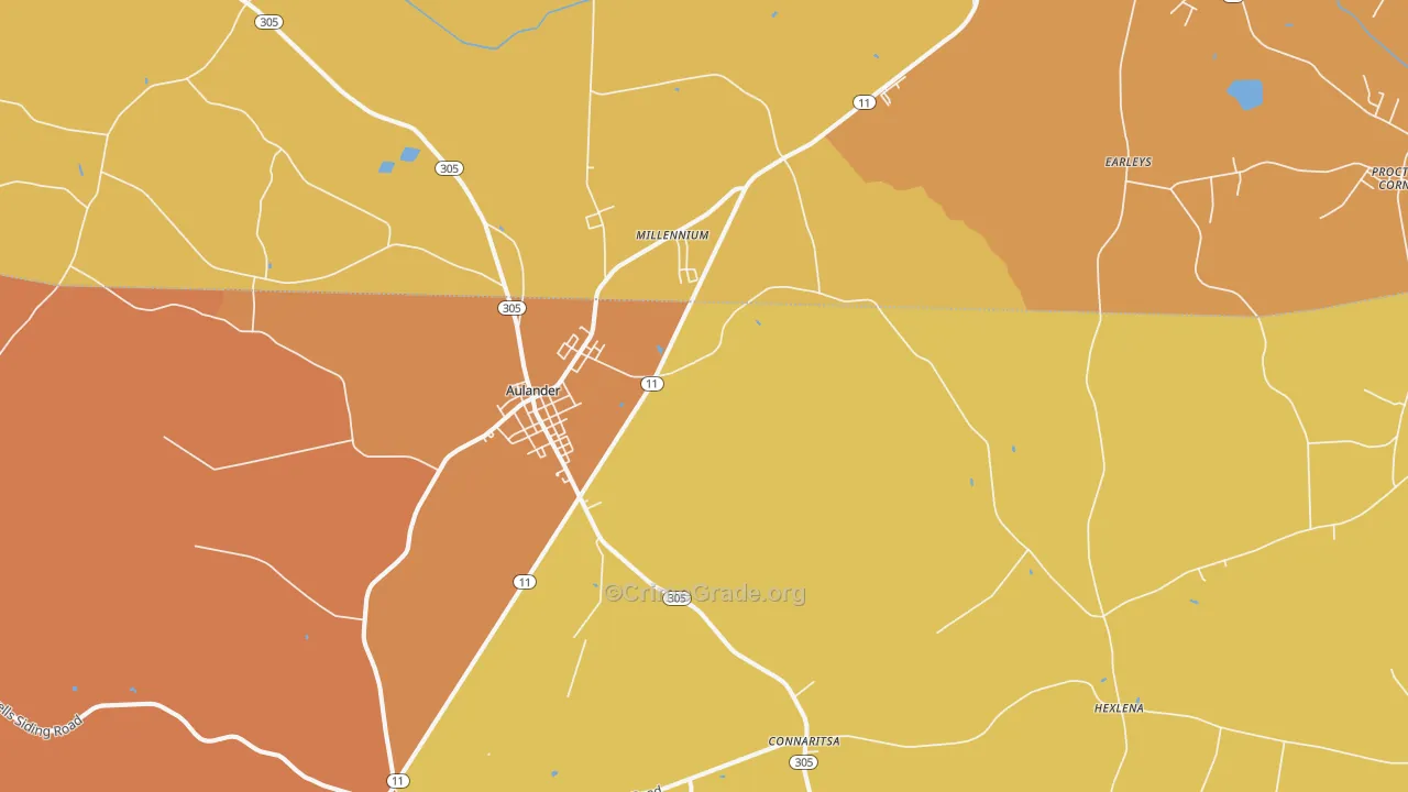 Aulander, NC Map of Vehicle Theft Rates