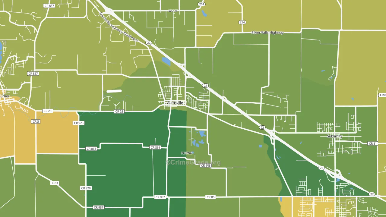 Aumsville, OR Map of Vehicle Theft Rates