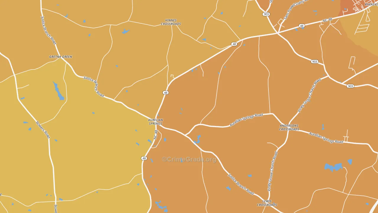 Aurelian Springs, NC Map of Vehicle Theft Rates