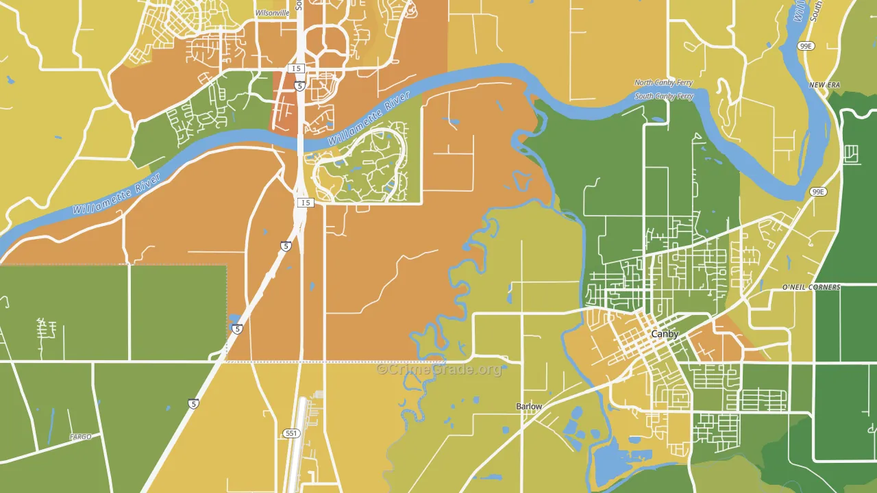 Aurora-Butteville-Barlow, Canby, OR Map of Vehicle Theft Rates