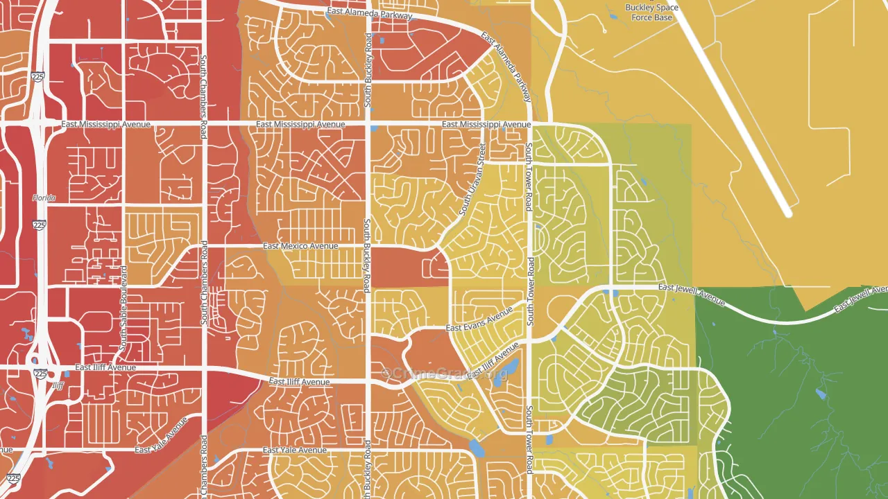 Aurora Highlands, Aurora, CO Map of Vehicle Theft Rates