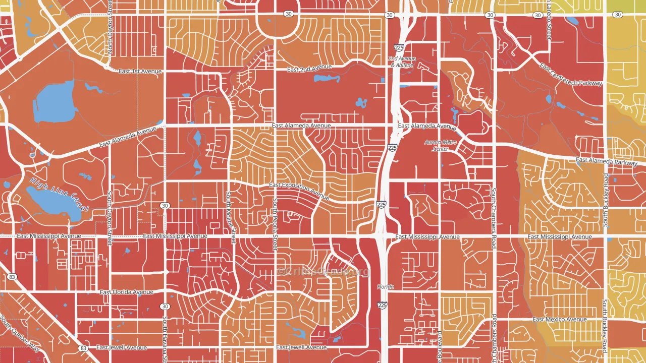 Aurora Hills, Aurora, CO Map of Vehicle Theft Rates