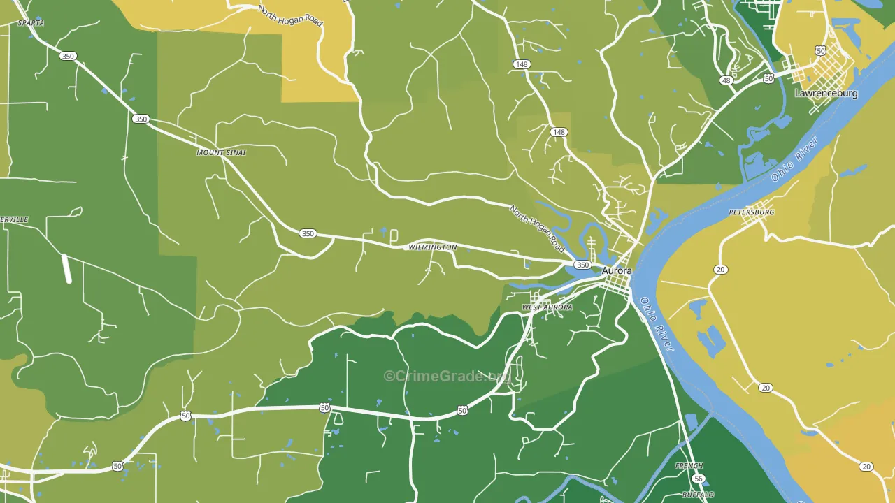 Aurora, IN Map of Vehicle Theft Rates