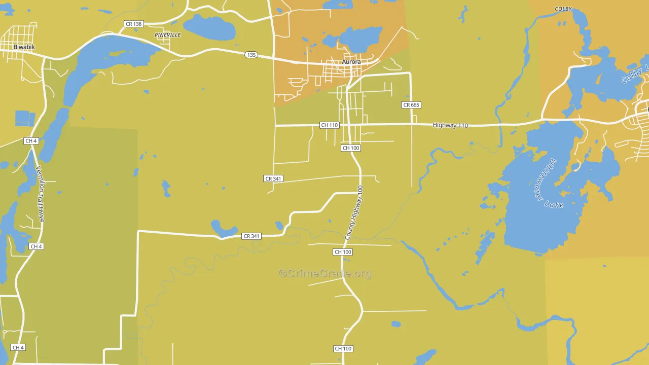 Aurora, MN Map of Vehicle Theft Rates