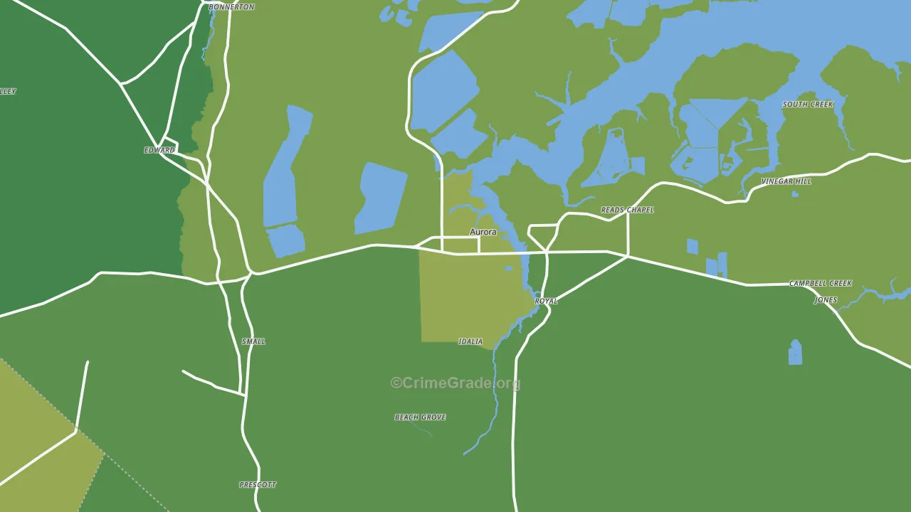 Aurora, NC Map of Vehicle Theft Rates