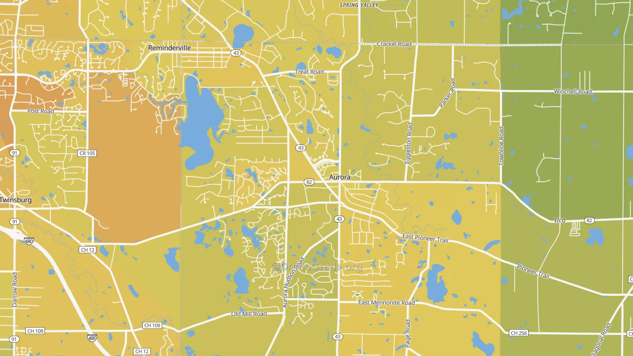 Aurora, OH Map of Vehicle Theft Rates