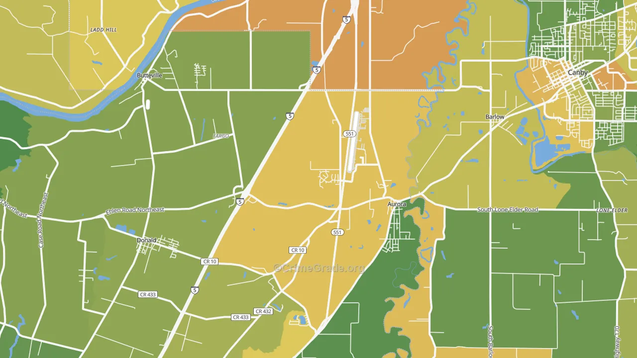 Aurora, OR Map of Vehicle Theft Rates