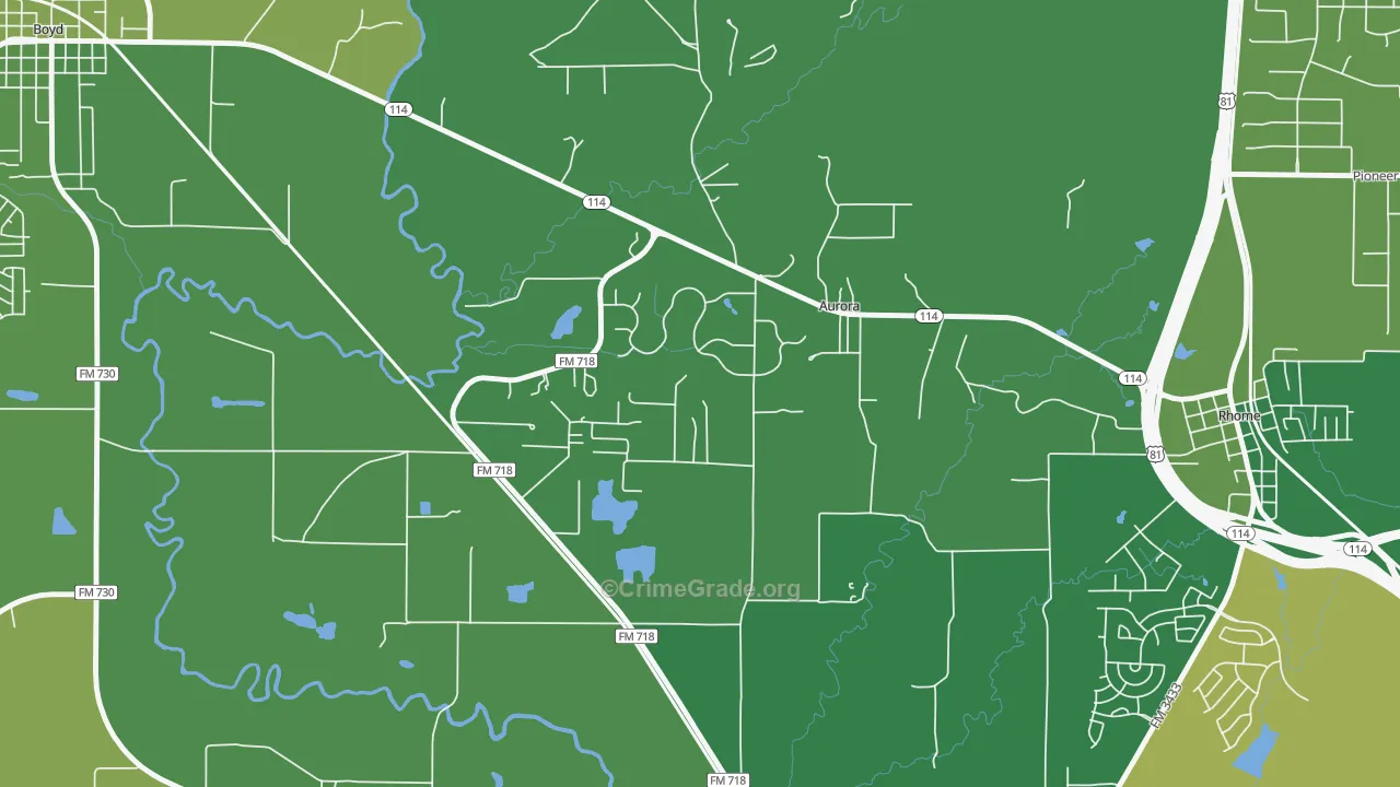 Aurora, TX Map of Vehicle Theft Rates