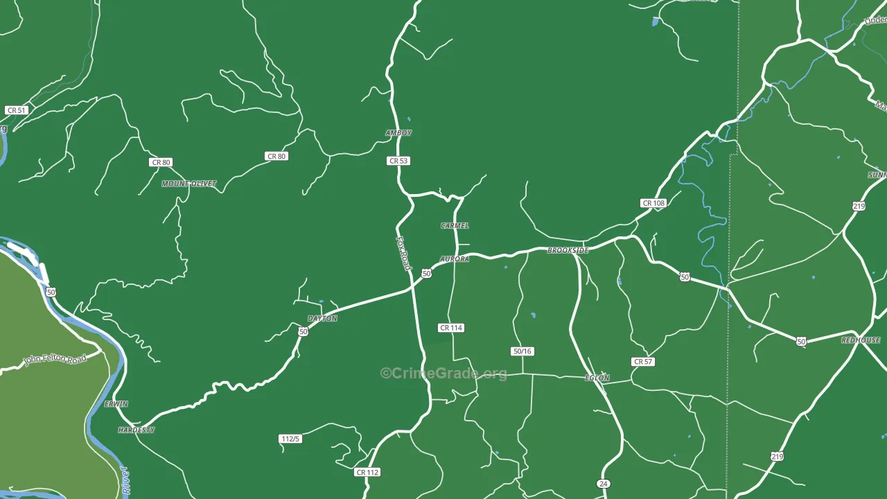 Aurora, WV Map of Vehicle Theft Rates