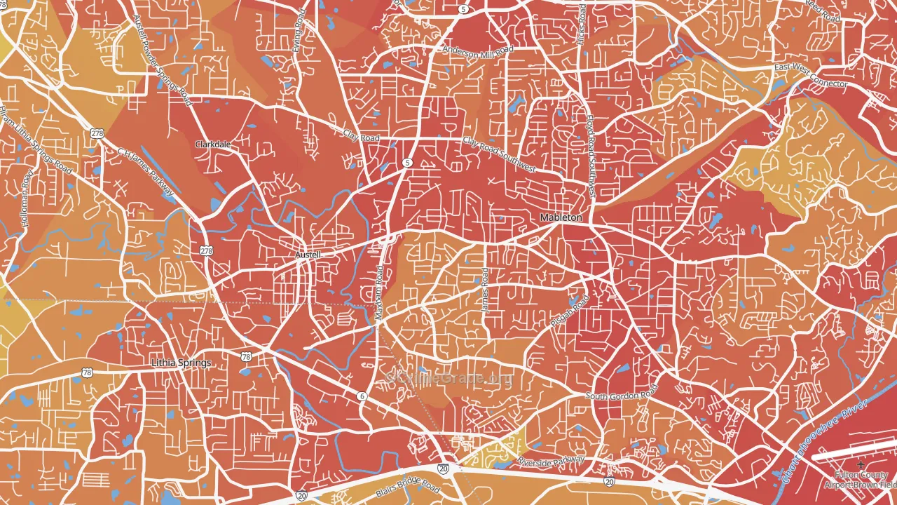 Austell, GA Map of Vehicle Theft Rates