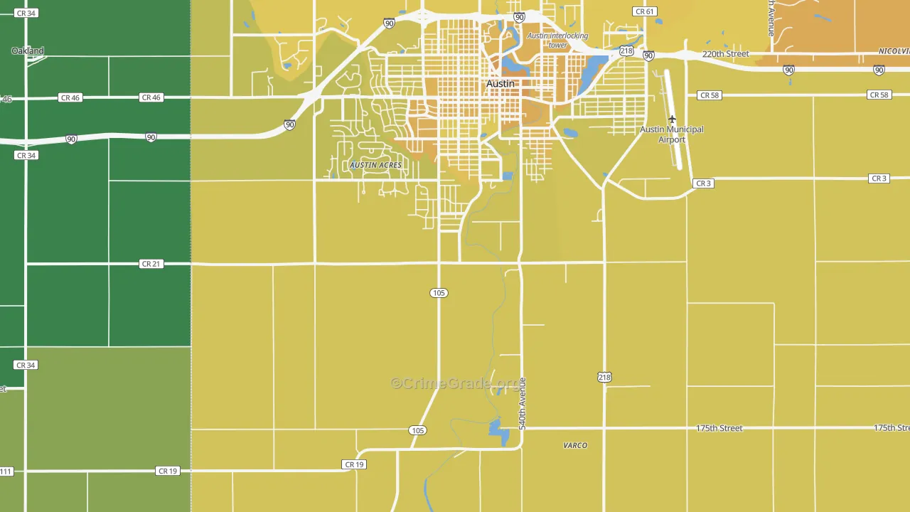 Austin Acres, MN Map of Vehicle Theft Rates