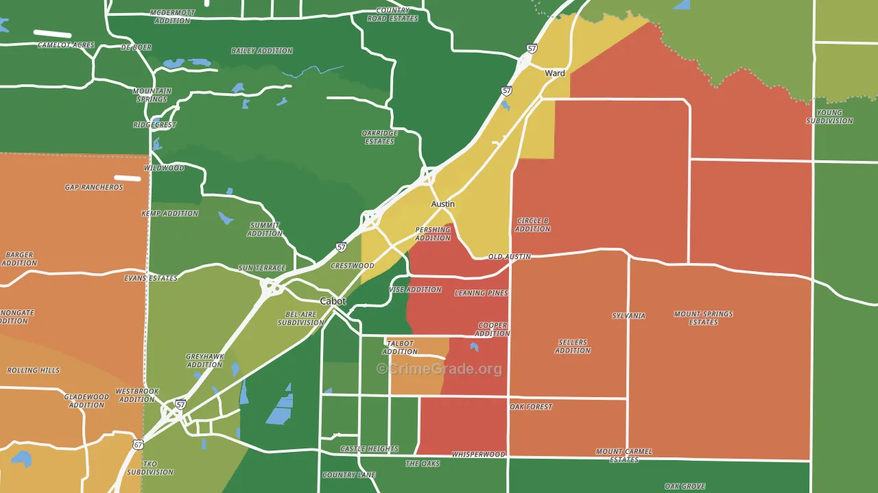 Austin, AR Map of Vehicle Theft Rates