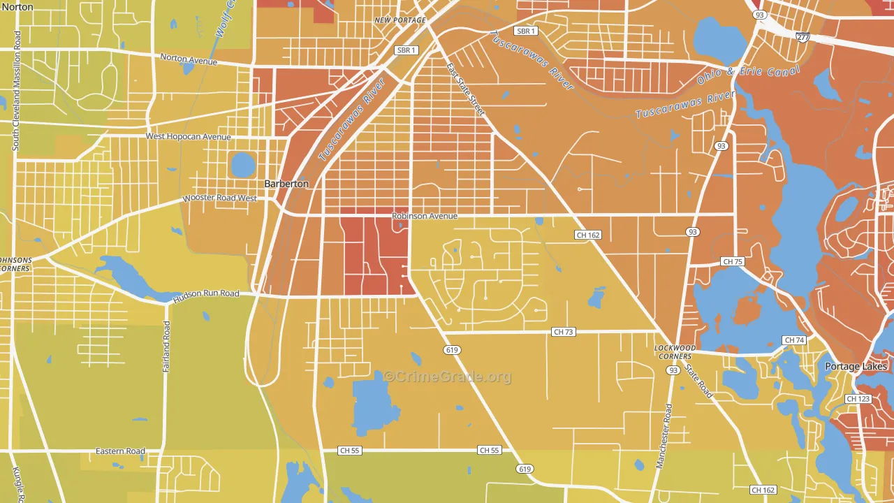 Austin Estates, Barberton, OH Map of Vehicle Theft Rates
