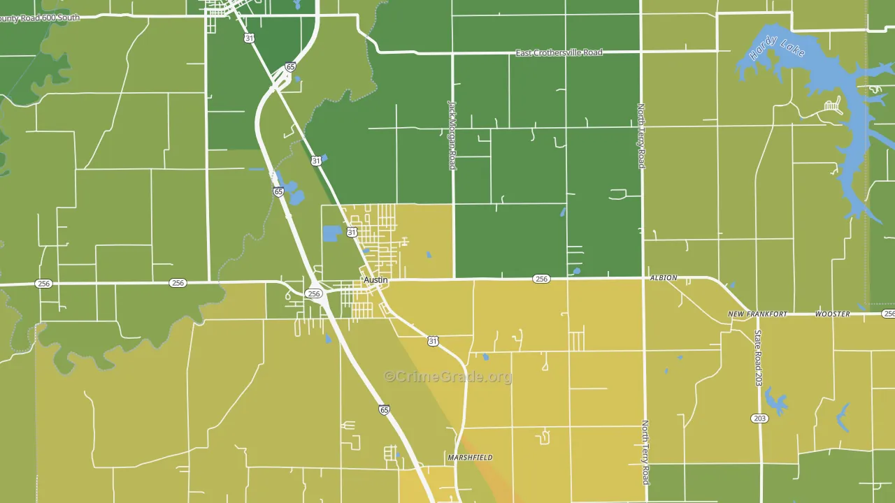 Austin, IN Map of Vehicle Theft Rates