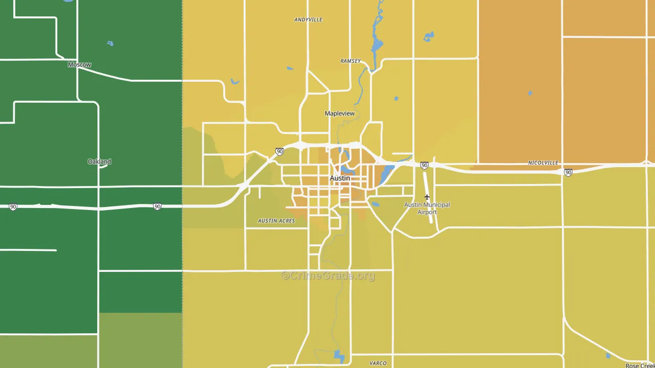 Austin, MN Map of Vehicle Theft Rates
