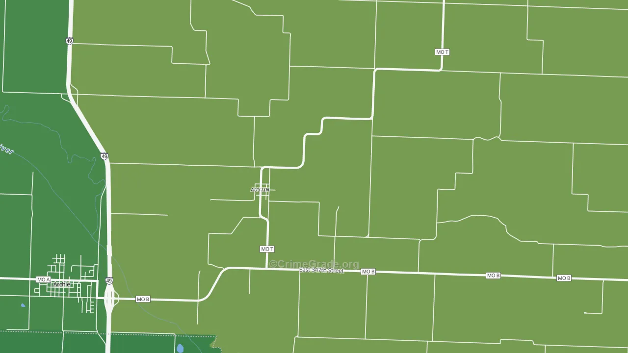 Austin, MO Map of Vehicle Theft Rates